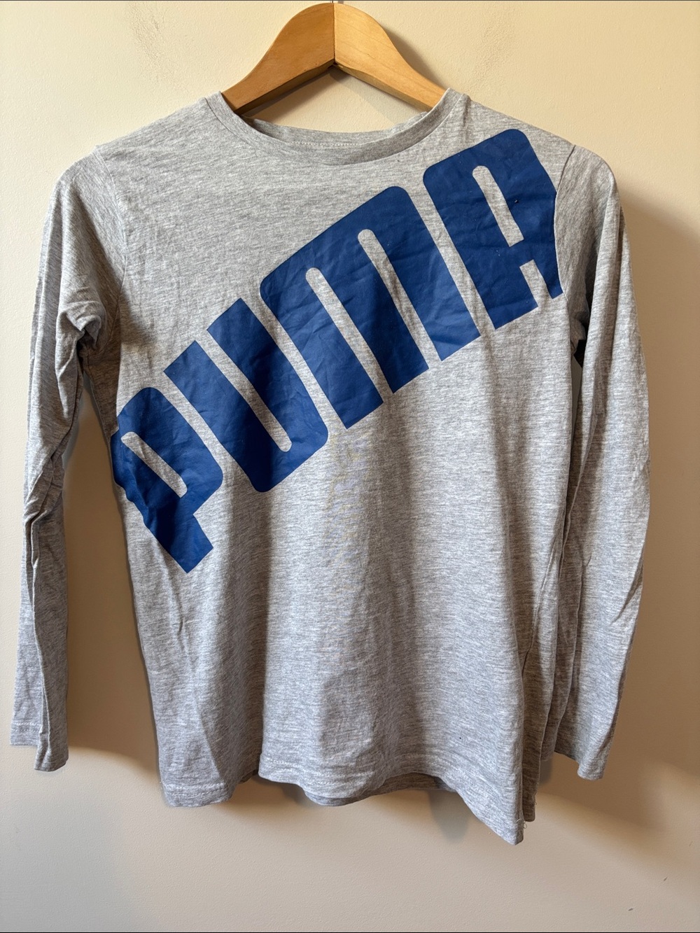 Puma Grey Long Sleeve Tee with Blue Diagonal Logo